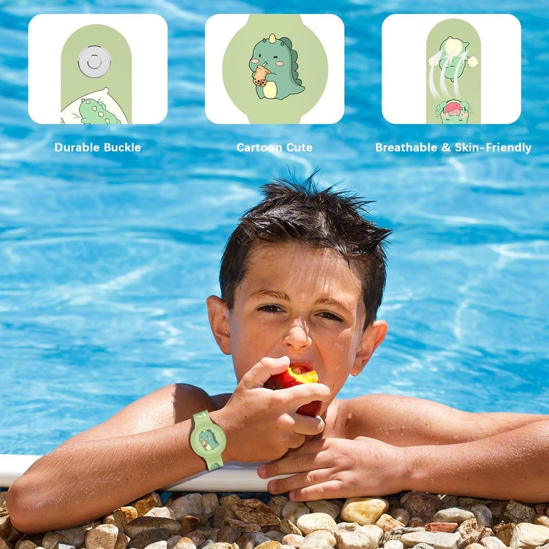 R-fun أساور آير تاج المقاومة للماء [عبوة 2] متوافقة مع أجهزة آير تاج من آبل بنمط كرتوني، غلاف واقي لمحددات المواقع GPS، ديناصور أخضر/قرش أزرق - Image 5